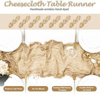 20 Pack Beige Cheesecloth Table Runner 10FT Long Boho Gauze Fabric Table Runner Vintage Rustic Sheer Runners for Wedding Party Bridal Baby Shower Table Decorations - Image 4