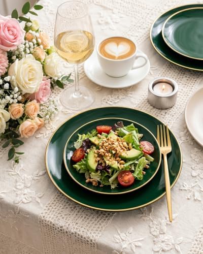PULOTE 100PCS Green Plastic Plates - Green Disposable Plates With Gold Rim - Include 50 Pieces Dinner 10.25inch,50 Pieces Dessert 7.5inch for Party&Christmas - Image 4