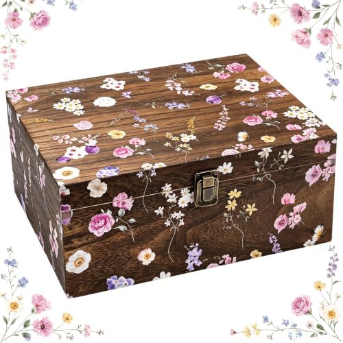 Wedding Wooden Keepsake Box, Flower, Wood, 11.02 x 8.86 x 4.92 Inches by Gerrii