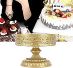 Vintage Golden Cake Stand, Round Metal Dessert Display Plate, Small, Elegant Carved Design for Weddings and Parties - Image 3