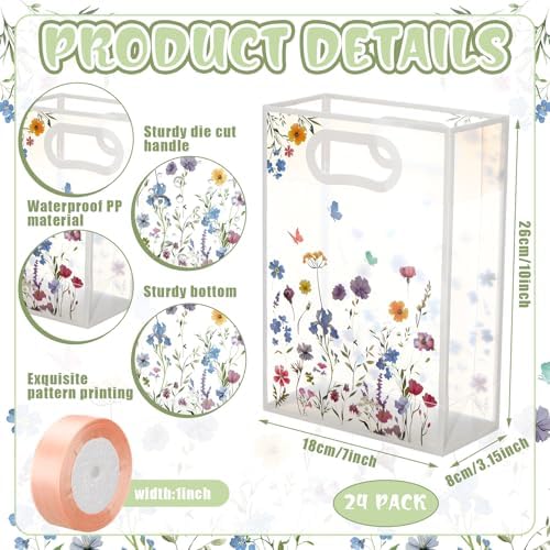 Geyoga 24 Pcs Party Clear Favor Bags with Handles, Wildflower - Image 2