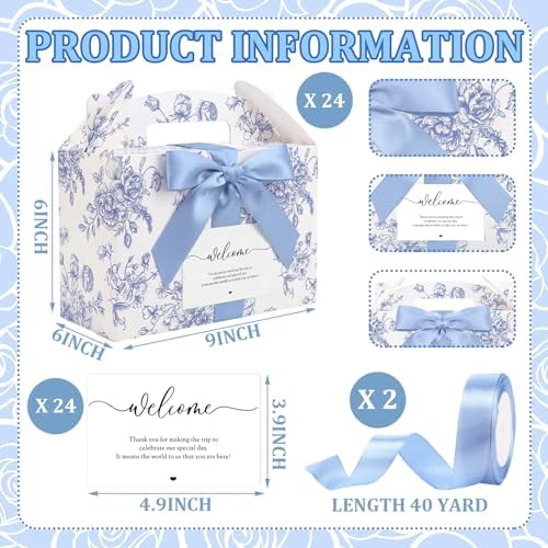 Jaloro 24 Set Blue Chinoiserie Wedding Welcome Boxes 9x6x6 Gable - Image 2