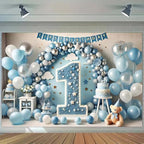 Happy 1st Birthday Banner Cute Bear Doll Hot Air Balloons Background for Boys One Year Old Birthday Backdrops Cake Smash Banners Newborn Baby Boy First Birthday Party Background (B, 9x6feet) - Image 4