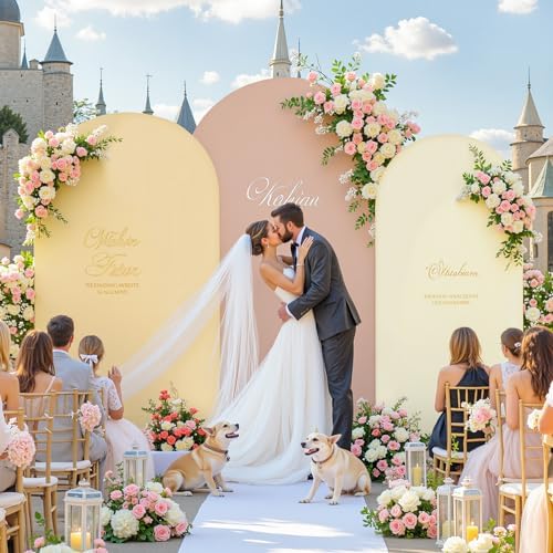 Set of 3 Arch Backdrop Covers(6ft, 5ft, 4ft) - Premium Stretchy Spandex Backdrop Arch Stand Cover for Baby Shower,Wedding,Party Decor Chiara Cover with Double-Sided Design(Cream Nude Champagne) - Image 2