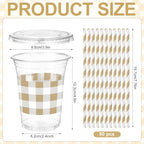 Sliner 50 Sets 16oz Khaki White Gingham Party Plastic Cups - Image 3