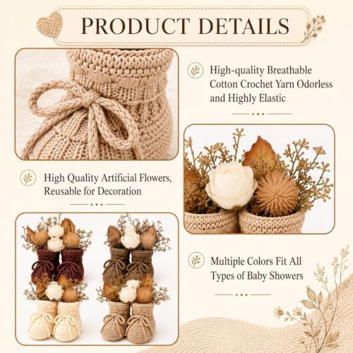 gisgfim 4 Set Mocha Baby Shower Centerpieces Knitted Infant Booties Boy Girl - Image 4