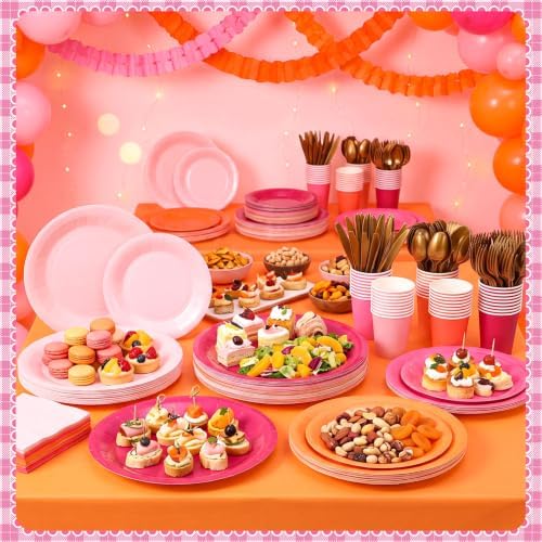 Mimorou 177 Pcs Pink and Orange Party Supplies Sunset Tableware Set - Image 5
