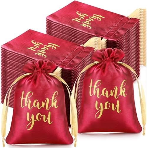 Roowest 4 x 6 Inch 100 Pcs Thank You Satin Gift Bags, Red by Roowest