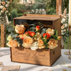 OurWarm Personalized Wedding Card Box with Names & Date Laser-Cut Engraving by OurWarm