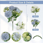 Dusty Blue White Artificial Flowers 12 Bundles Silk Floral with Stem - Image 2