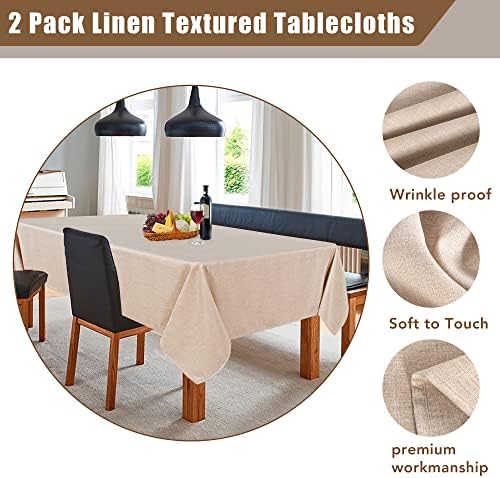 Fitable Faux Linen Beige Table Clothes Rectangle 60 x 120 Inch - 2 Pack Neutral Tablecloths for Standard 8-Seater Rectangular Dining Table(5 ft ?2.5 ft) for Dining, Party, Farmhouse, Banquet, Buffet - Image 4