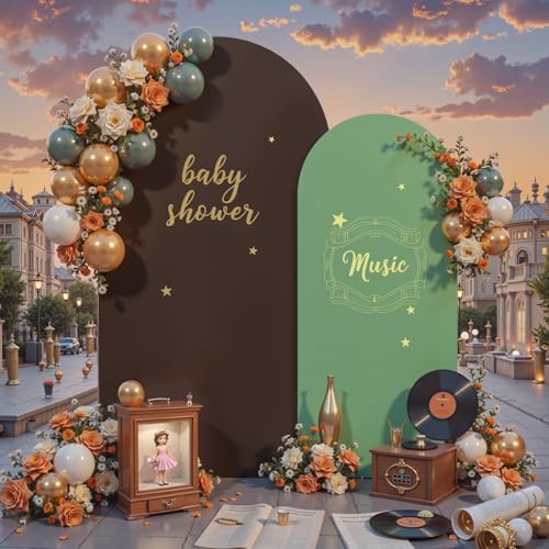 7.2FT & 6FT Arch Backdrop Cover, Brown & Green Wedding Arch Covers, Spandex Arch Covers Stretchy Backdrop for Bridal Shower Baby Shower Birthday Decoration by LittleFunny