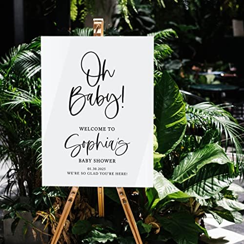 Andaz Press White Acrylic Personalized Baby Shower Sign, Gender Neutral Large Oh Baby Sign For Easel Stand, Acrylic Welcome To Baby Shower Sign Personalized, 16x20 Inch Acrylic Baby Shower Sign - Image 3