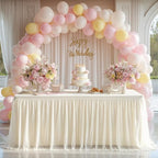 Wish Care Ivory Tulle Tablecloth for 6 Foot Rectangle Tables Stretch Fitted Rectangular Table Cloths Wrinkle Free Ruffle Elastic Table Cover Tutu Skirt for Wedding Birthday Party Baby Shower Cake - Image 3