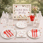 LemonRoad 175 Pcs Little Love Ladybird Party Supplies, Garden Floral Disposable Tableware Set for 25 Guests, 9" Plates, 7" Dessert Plates, Cups, Napkins and Red Cutlery for Baby Shower Birthday - Image 4