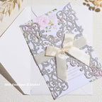 50Pcs Glitter Laser Cut Wedding Invitation Cards with Envelope Silvery - Image 4