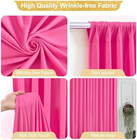 24x10FT Hot Pink Backdrop Curtains for Wedding Parties, Wrinkle Free Polyester Photography Backdrop Drapes for Wedding Baby Shower Birthday Parties Stage Background Stand Decorations 4x10ft,6 Panels - Image 2