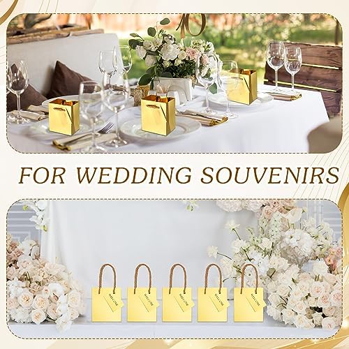 Sherr 100 Pcs Gold Mini Paper Gift Bags with Handles, White Tags - Image 2