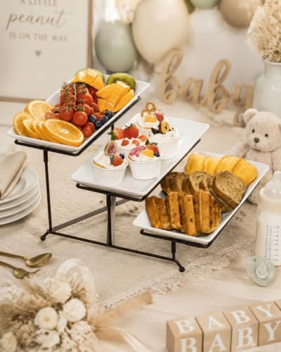 LAUCHUH 3 Tier Serving Tray for Party, Porcelain Tiered Serving Tray Stand - Image 4