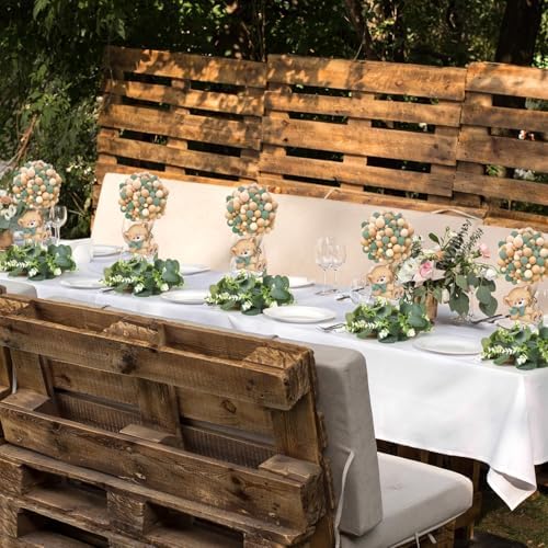6 Set Baby Shower Bear Table Centerpieces Decortion Sage Green Bear with Eucalyptus Wreath Wood Slices Welcome Baby Table Toppers for Boy Or Girl Gender Reveal Party Favors - Image 5