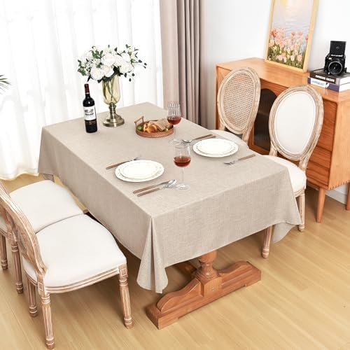Fitable 2 Pack Beige Faux Linen Tablecloths Rectangle 60x102 Inch - Image 7
