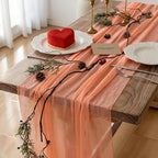 6Pcs Coral Peach Cheesecloth Table Runner 120 Inches for Party Home Decor by KEKETOARRANGE