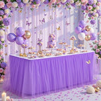 PARTISKY 17FT Length Purple Tulle Table Skirt for Rectangle Tables 2-Layer Ruffle Tulle Tutu Cloth Desk Table Skirt for Baby Shower Girl Birthday Party Wedding Cake Dessert Decorations - Image 2