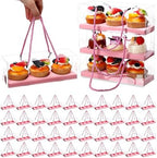 Thenshop 40 Pcs Clear Cupcake Boxes 9x3x3 in 3 Compartment Holder,Pink by Thenshop