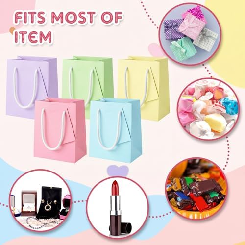 Sherr 100 Pcs Macaron Colors Mini Paper Gift Bags with Handles, White Tags - Image 5