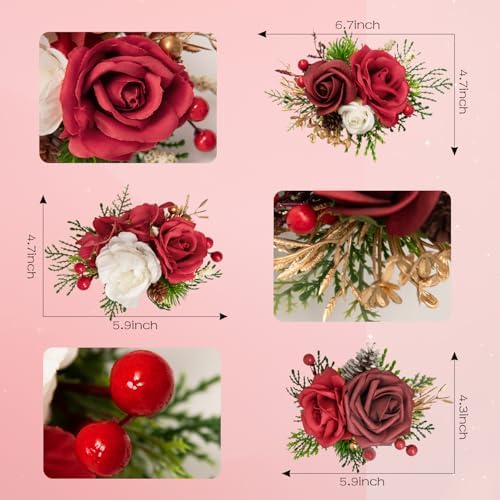 TINGE TIME 3Pcs Pre-made Cake Toppers，Wedding Artificial Flowers Decor, Cake Decorations for Weddings, Birthdays, Party,Baby Shower,Celebration(Burgundy) - Image 4