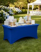 Fixwal 4 Pack 6FT Royal Blue Tablecloth Rectangle Spandex Table Cover - Image 2