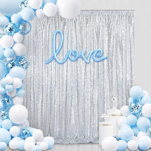 Silver Sequin Backdrop 7ft x 7ft Glitter Photo Booth Backdrop Curtains - Image 3