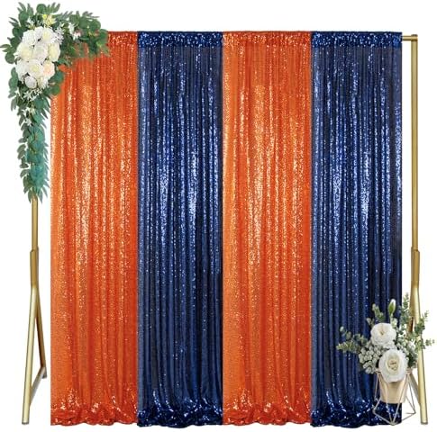 ShinyBeauty Orange Navy Blue Sequin Backdrop 4 Panels 2FTx8FT Glitter Background Sparkle Curtains Wedding Backdrops Birthday Backdrops for Photography Background by ShinyBeauty