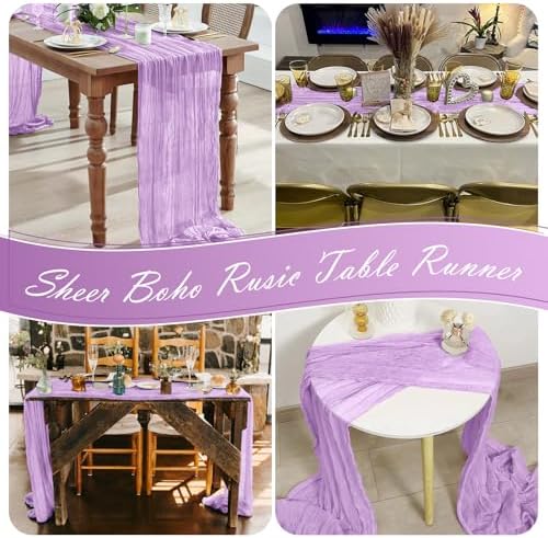 30 Pack Lavender Cheesecloth Table Runner 17 x 108 inch Cheese Cloth Table Runners 9ft Lavender Table Runner Rustic Romantic Sheer Gauze Runner for Wedding Party Baby Shower Table Decoration - Image 7