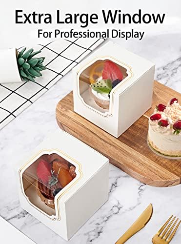 Happyhiram 100 Pack Gold Individual Cupcake Boxes with Inserts & Window - Image 6
