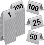 Wenqik 100 Pack Stainless Steel Table Numbers 1-100, 2 x 1.6 Inch Double Sided Tent Style Number Signs Tabletop Display Cards for Wedding Reception, Restaurant, Party, Cafe and Event Seating by Wenqik