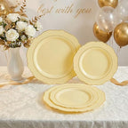 Liacere 350PCS Yellow Plates - Yellow Disposable Plastic Plates With Gold Rim-50Guest Plastic Dinnerware include 100 Plates,50 Pack Pre Rolled Napkins with Silverware 50Cups for Wedding＆Party - Image 6