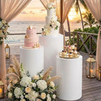 HAISIWLKJ 3PCS Cylinder Pedestal Stands for Parties, White Metal Round Cylinder Plinths Dessert Table Display Pillars for Birthday Wedding Bridal Baby Shower Party Decorations(Large) - Image 3