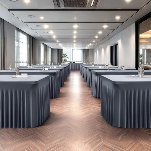 2 Packs Grey Table Clothes for 6 Foot Rectangle Tables, One-Piece Wrinkle Resistant Stretch Spandex Table Covers with Skirt for Event Banquet Wedding Birthday Party - Image 7
