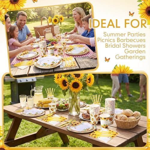 450 Pcs Tableware Set, Serve 50, Yellow, Sunflower Birthday - Image 4