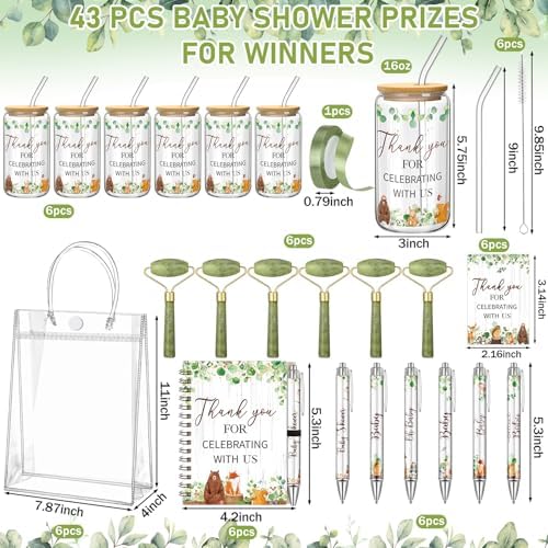 Reallnaive 6 Set Woodland Animal Baby Shower Game Prizes for Player Winners Tumblers with Lids Straws Roller for Face Pens Spiral Notebooks Gift Bags for Baby Bridal Shower Wedding Game Favors - Image 3