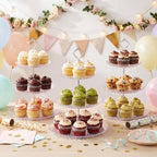 Patelai 8 Packs 3 Tier Acrylic Cake Stand with Round Holder 3 Tier Serving Tray Acrylic Crystal Cupcake Stand Holder for Home Wedding Birthday Baby Shower Tea Party Favors(Clear, Silver Crown) - Image 2