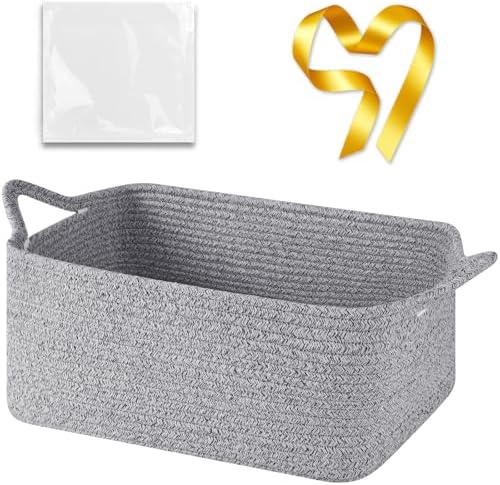 OIASKET Large Empty Cotton Rope Gift Basket with Handles, 16.5"x12.6"x7" Decorative Woven Storage Basket with Gift Bag and Ribbon Set for Baby Shower, Toy Organizer for Kids, Dogs & Cats - Grey by OIASKET