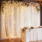 20×10ft White Tulle Backdrop Curtain with Lights String for Parties, Sheer Photo Backdrop Curtains for Wedding Ceremony Birthday Party Bridal Shower Decoration - Image 2
