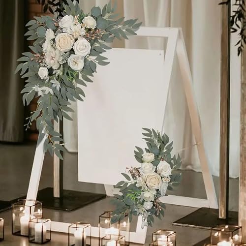 2Pcs Faux Floral Swag for Wedding Welcome Signs, Elegant Floral Decor for Ceremony and Reception, Ideal for Home Decoration (White) - Image 3