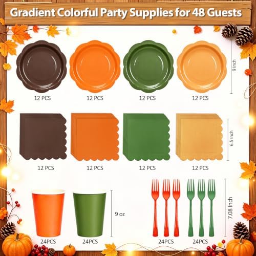 192Pcs Fall Party Plates and Napkins Set Party Supplies for Thanksgiving - Image 2