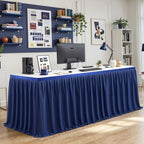 Partisky Navy Blue Polyester Table Skirt for Rectangle Tables 17ft, Wrinkle Resistant Pleated Ruffle Table Cloth for Banquet Wedding Display Dining Table - Image 5