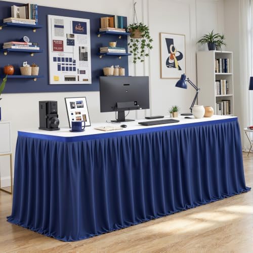 Partisky Navy Blue Polyester Table Skirt for Rectangle Tables 17ft, Wrinkle Resistant Pleated Ruffle Table Cloth for Banquet Wedding Display Dining Table - Image 5