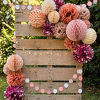 PapaKit 16pc Dusty Rose & Rose Gold Party Decorations - Premium Tissue Paper Pom Poms, Honeycomb Balls & Accordion Lanterns - Elegant Backdrop for Weddings, Bridal Showers, Baby Showers & Birthdays - Image 2