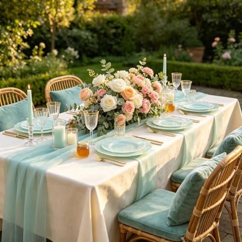 WDF 60pcs Mint Green Plastic Plates - Baroque Dinner Plates Including 30 Green Plates Disposable10.25inch, 30 Dessert Plates 7.5inch for Upscale Wedding/Party - Image 4
